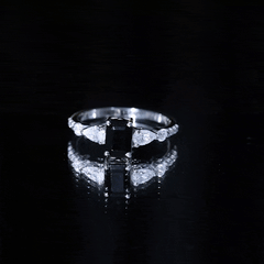 Classic Created Black Diamond Engagement Ring with Moissanite Side Stones