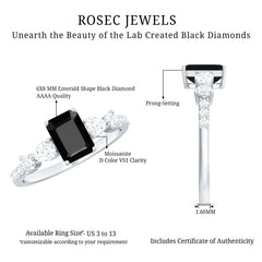 Classic Created Black Diamond Engagement Ring with Moissanite Side Stones