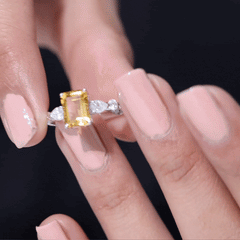 Genuine 6X8mm Citrine Emerald Cut Engagement Ring with Moissanite Side Stones