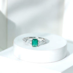 Certified Lab Grown Emerald Cut Emerald Engagement Ring with Side Stones