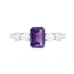 Solitaire Amethyst Engagement Ring with Moissanite Side Stones
