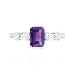 Solitaire Amethyst Engagement Ring with Moissanite Side Stones