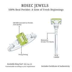 Natural 1.8 Carat Peridot Emerald Cut Engagement Ring with Side Stones