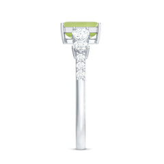 Natural 1.8 Carat Peridot Emerald Cut Engagement Ring with Side Stones
