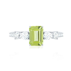 Natural 1.8 Carat Peridot Emerald Cut Engagement Ring with Side Stones