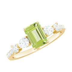 Natural 1.8 Carat Peridot Emerald Cut Engagement Ring with Side Stones