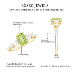 Natural 1.8 Carat Peridot Emerald Cut Engagement Ring with Side Stones