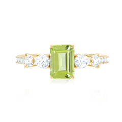 Natural 1.8 Carat Peridot Emerald Cut Engagement Ring with Side Stones