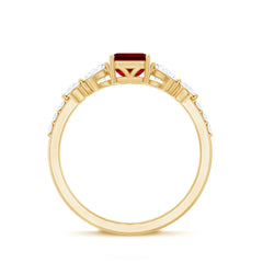 Certified 2.2 Carat Lab Grown Ruby Emerald Cut Engagement Ring with Side Stones