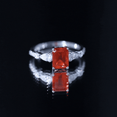 1 Carat Fire Opal Emerald Cut Engagement Ring with Moissanite Side Stones