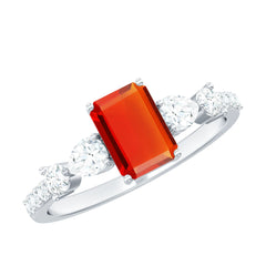 1 Carat Fire Opal Emerald Cut Engagement Ring with Moissanite Side Stones