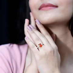 1 Carat Fire Opal Emerald Cut Engagement Ring with Moissanite Side Stones