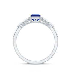Certified 1.75 Carat Lab Grown Blue Sapphire Emerald Cut Engagement Ring with Diamond Side Stones