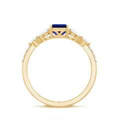 Certified 1.75 Carat Lab Grown Blue Sapphire Emerald Cut Engagement Ring with Diamond Side Stones