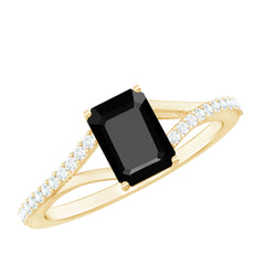 Lab Grown Black Diamond Emerald Cut Engagement Ring with Diamond