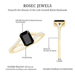 Lab Grown Black Diamond Emerald Cut Engagement Ring with Diamond
