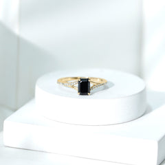 Lab Grown Black Diamond Emerald Cut Engagement Ring with Diamond