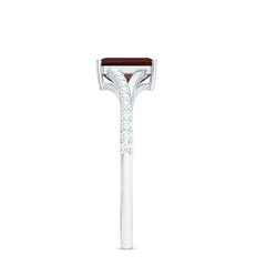 Certified Natural Garnet Emerald Cut Engagement Ring with Diamond Split Shank