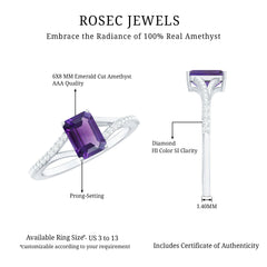 Octagon Cut Solitaire Amethyst Engagement Ring with Diamond