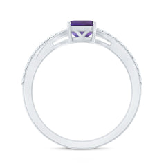 Octagon Cut Solitaire Amethyst Engagement Ring with Diamond