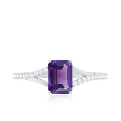 Octagon Cut Solitaire Amethyst Engagement Ring with Diamond