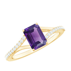 Octagon Cut Solitaire Amethyst Engagement Ring with Diamond