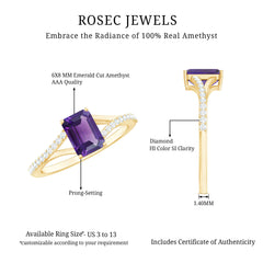 Octagon Cut Solitaire Amethyst Engagement Ring with Diamond