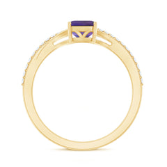 Octagon Cut Solitaire Amethyst Engagement Ring with Diamond