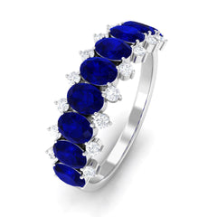 Oval Cut Blue Sapphire and Diamond Half Eternity Ring