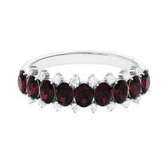 Real Garnet Diamond Half Eternity Wedding Anniversary Ring