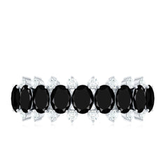 Oval Cut Black Onyx and Diamond Half Eternity Wedding Band
