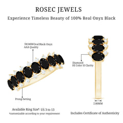 Oval Cut Black Onyx and Diamond Half Eternity Wedding Band