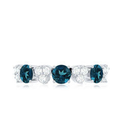 Natural London Blue Topaz Semi Eternity Ring with Diamond