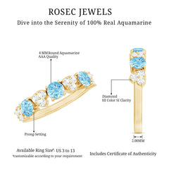 Aquamarine and Diamond Heart Shape Eternity Ring