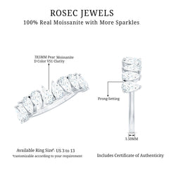 Pear Cut Moissanite Half Eternity Ring for Women