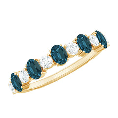 Oval London Blue Topaz Half Eternity Band Ring with Diamond