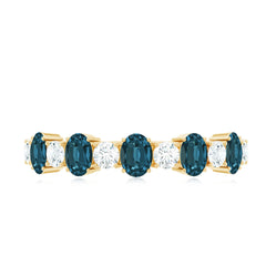 Oval London Blue Topaz Half Eternity Band Ring with Diamond