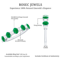 Oval Cut Emerald and Diamond Semi Eternity Ring