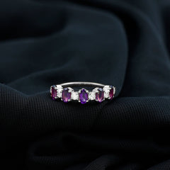 Oval Amethyst and Diamond Alternate Half Eternity Ring
