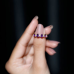 Oval Amethyst and Diamond Alternate Half Eternity Ring