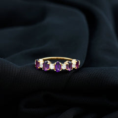 Oval Amethyst and Diamond Alternate Half Eternity Ring