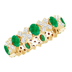 Natural Emerald and Moissanite Designer Eternity Band