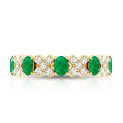 Natural Emerald and Moissanite Designer Eternity Band