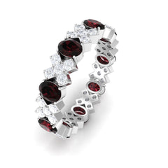 Certified Real Oval Garnet Diamond Eternity Ring