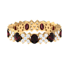 Certified Real Oval Garnet Diamond Eternity Ring