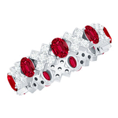 Certified Lab Grown Ruby Eternity Band Ring with Moissanite