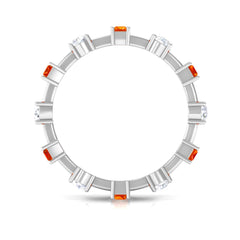 Baguette Cut Created Orange Sapphire Eternity Ring with Moissanite