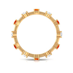 Baguette Cut Created Orange Sapphire Eternity Ring with Moissanite