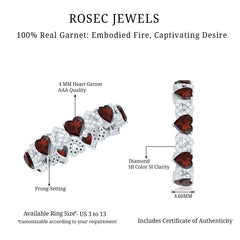 Natural Garnet Diamond Heart Eternity Ring for Anniversary