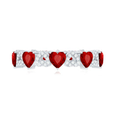Lab-Created Ruby and Diamond Heart Eternity Band Ring